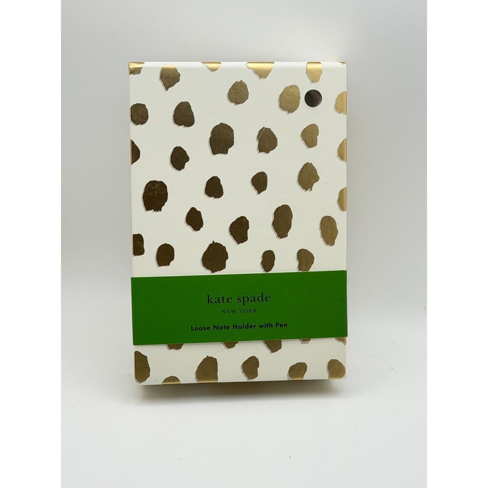 Kate Spade New York Loose Note Holder With Pen Gold Dots Green Band Stylish Desk